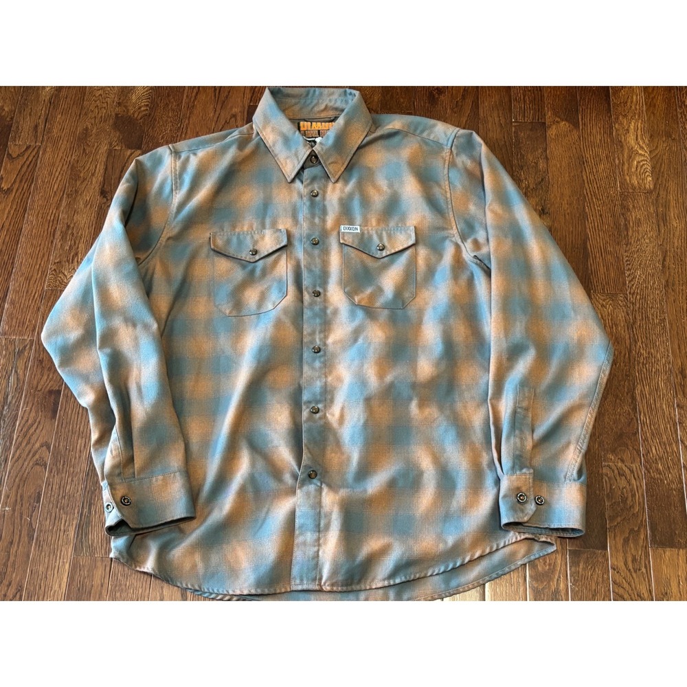 Dixxon Flannel Company Abilene Blue Tan Plaid D-Tech Shirt Mens Snap button XL